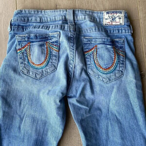 True Religion Straight Leg Jeans Womens 29 Light Wash Rainbow  Pockets